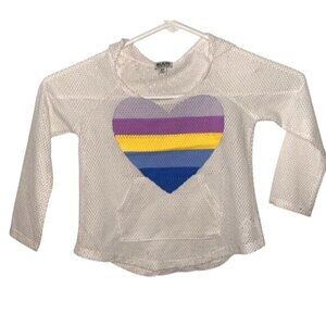 Ruum Kids White Mesh Hoodie With Heart Graphic & Kangaroo Pocket 3Y